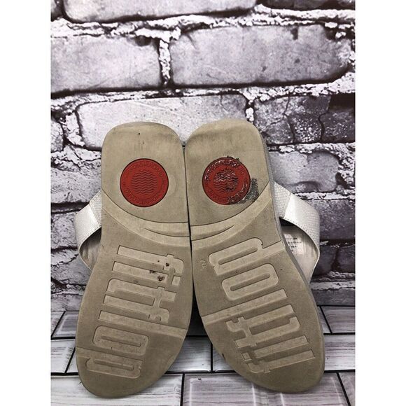 FitFlop White Pearl Shimmer Comfort Thong Sandals Women Sz 7M US/38EU I43-011 - Picture 13 of 16